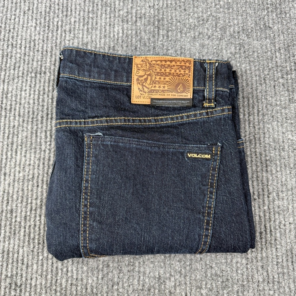 Volcom Vorta Jeans Mens 34 (35x30 ACTUAL) Slim Straight Blue Denim Dark Wash